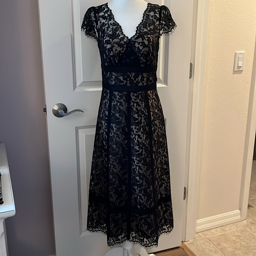 Ann Taylor Loft Black Lace Midi Length Dress Size 2